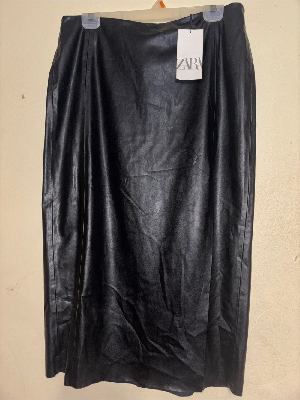 Zara Black Faux Leather Maxi Skirt - Sleek A-Line